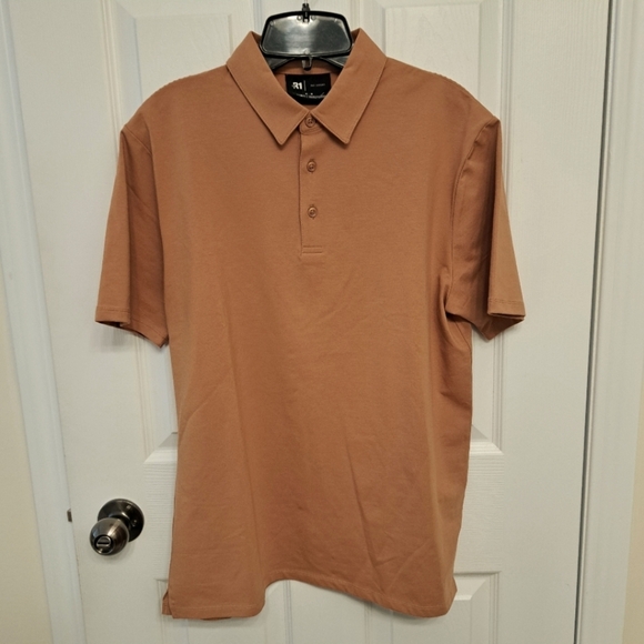 Le31 | Simons Mens Jersey Polo Size Medium Short Sleeved Shirt Camel NWT - Picture 2 of 13